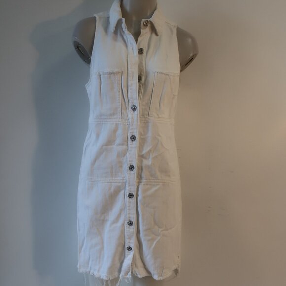 Womens 7 For All Mankind White Sleeveless Denim Button Down Dress S - Picture 1 of 7